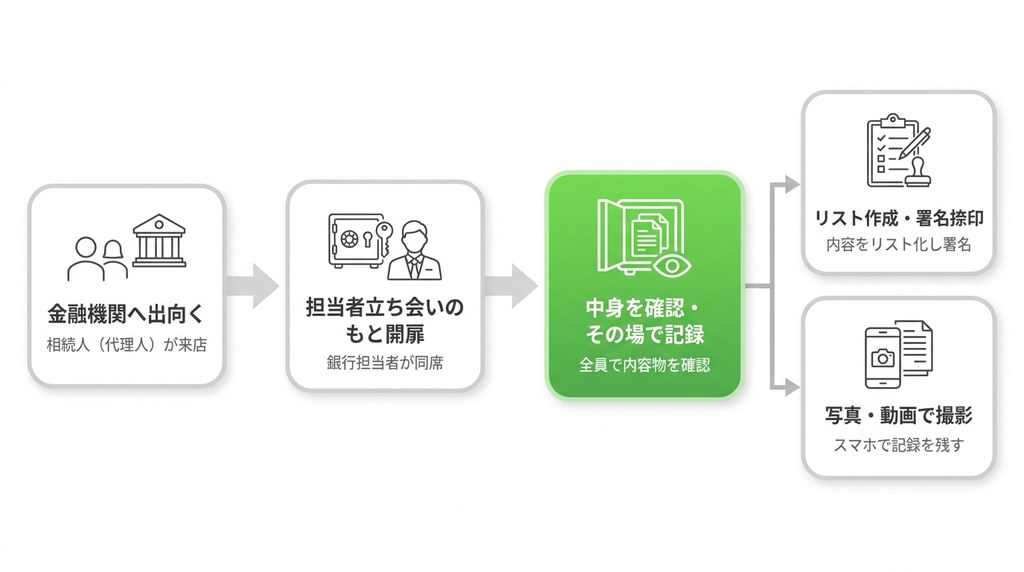 ステップ4：金融機関へ予約し相続人立ち会いのもとで開扉する