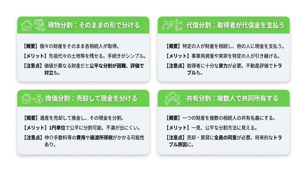 【図解】遺産分割の4つの方法｜メリット・デメリットを徹底比較