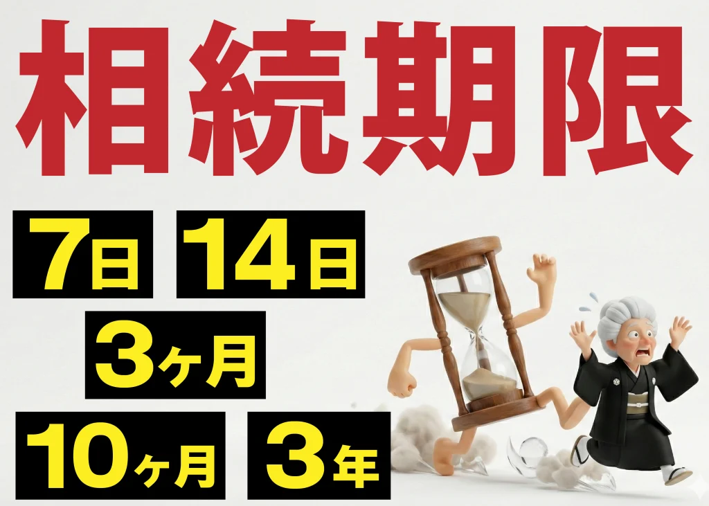 相続期限　7日、14日、3ヶ月、10ヶ月、3年
