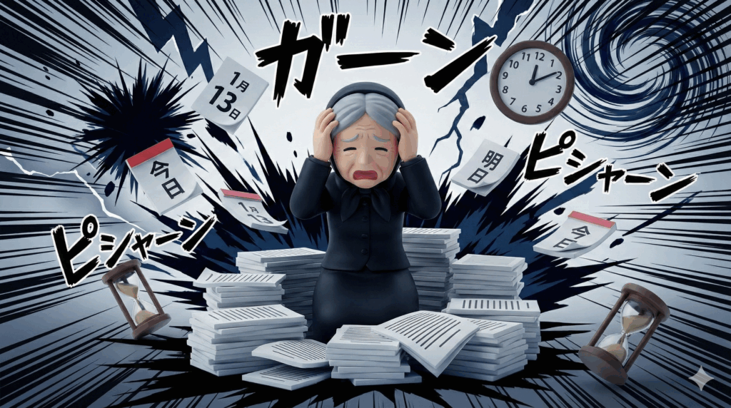 相続手続きの期限に追われるおばあさん