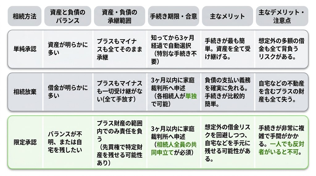 【3つの相続方法を比較】限定承認・相続放棄・単純承認のどれを選ぶべきか
