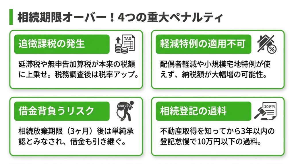 相続手続きの期限を過ぎた場合に科される4つのペナルティ