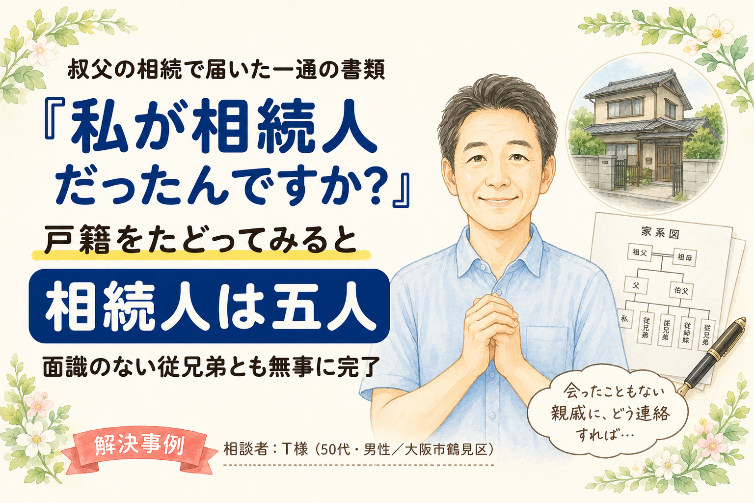 【体験談】 『私が相続人だったんですか？』一度も会ったことのない従兄弟と、叔父の相続を終えられました