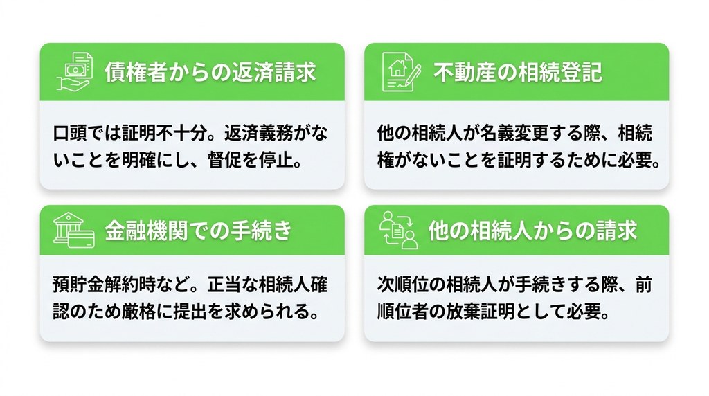 相続放棄申述受理証明書が必要になる4つの具体的なケース