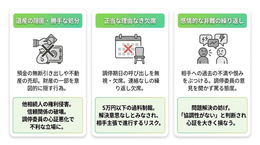遺産分割調停で不利になる!絶対に避けるべき3つの行動