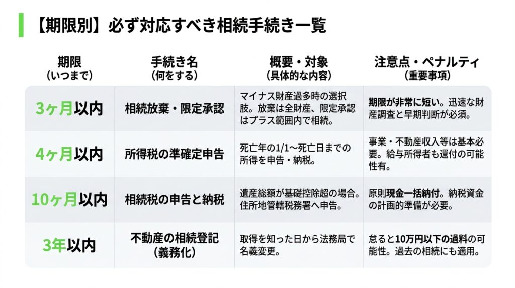 【期限別】必ず対応すべき相続手続き一覧
